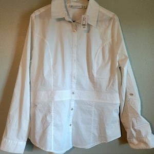 NY&Co. White Polo 3/4 Sleeve